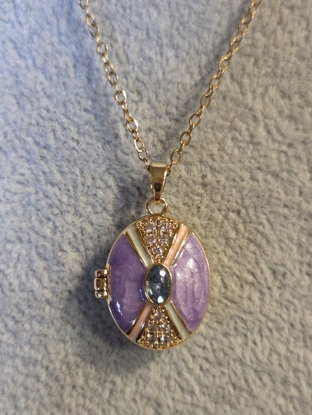New Oval Purple Enamel Faberge-inspired Locket Pendant Necklace
